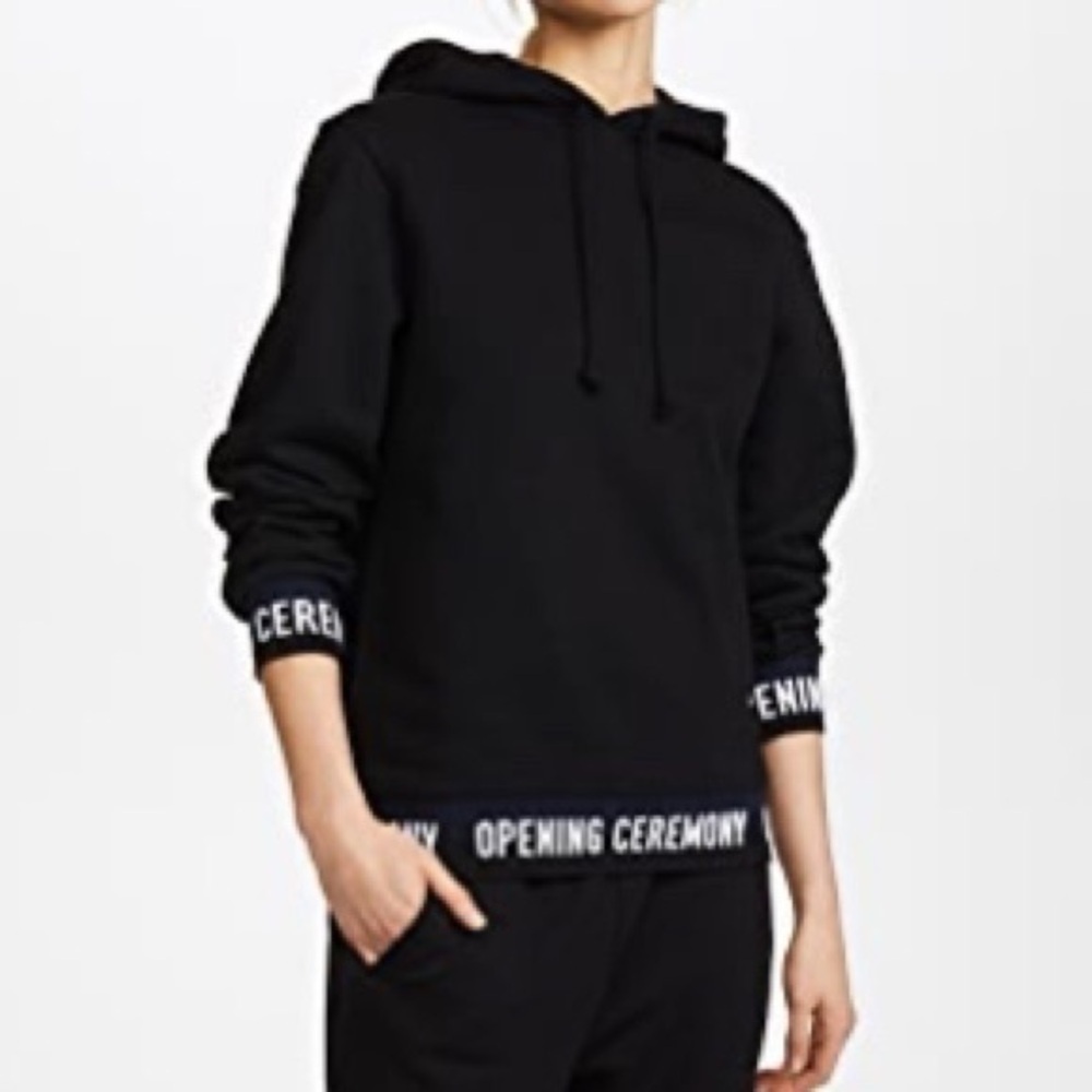 Opening Ceremony Tape Logo Hoodie Black Blue Streetwear Casual Unisex Size Small